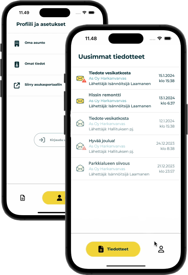 Hausvise mobiili tiedotteet ja omat tiedot